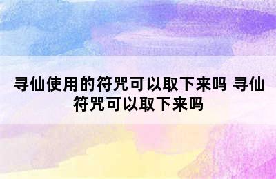 寻仙使用的符咒可以取下来吗 寻仙符咒可以取下来吗